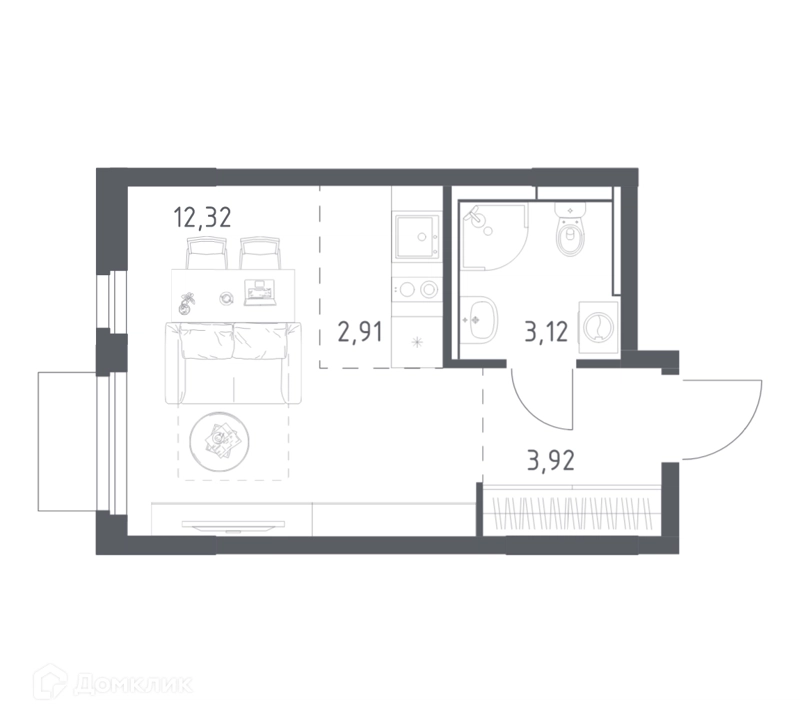 Студия 22.27 м² Мытищи Парк
