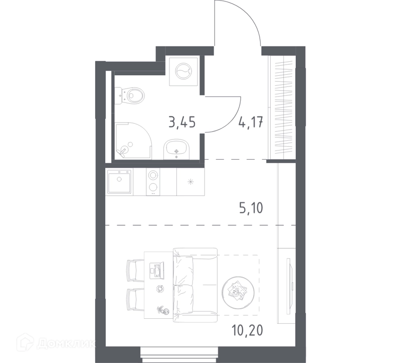 Студия 22.92 м² Мытищи Парк