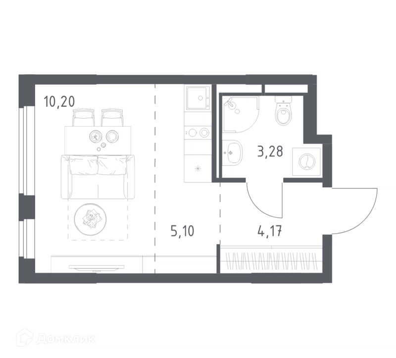 Студия 22.75 м² Мытищи Парк