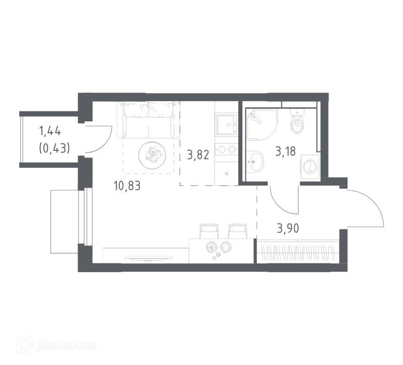 Студия 22.16 м² Мытищи Парк