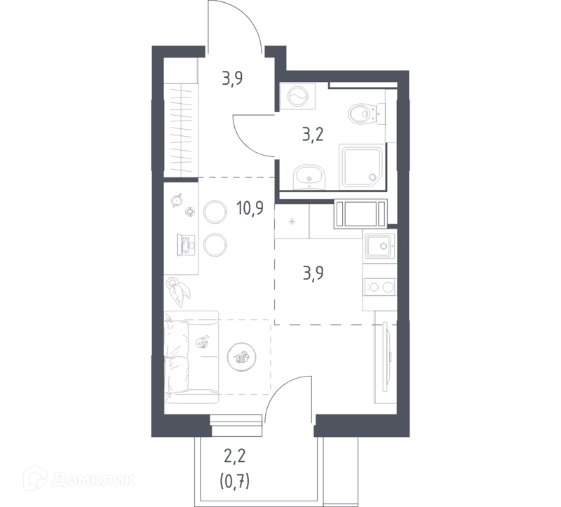 Студия 22.1 м² Мытищи Парк