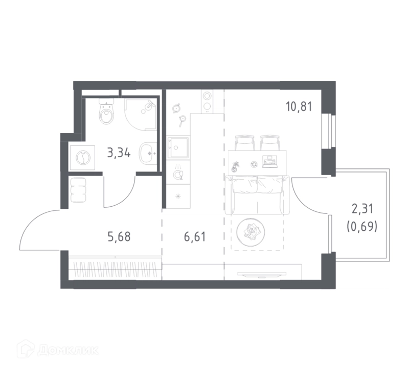 Студия 27.13 м² Мытищи Парк