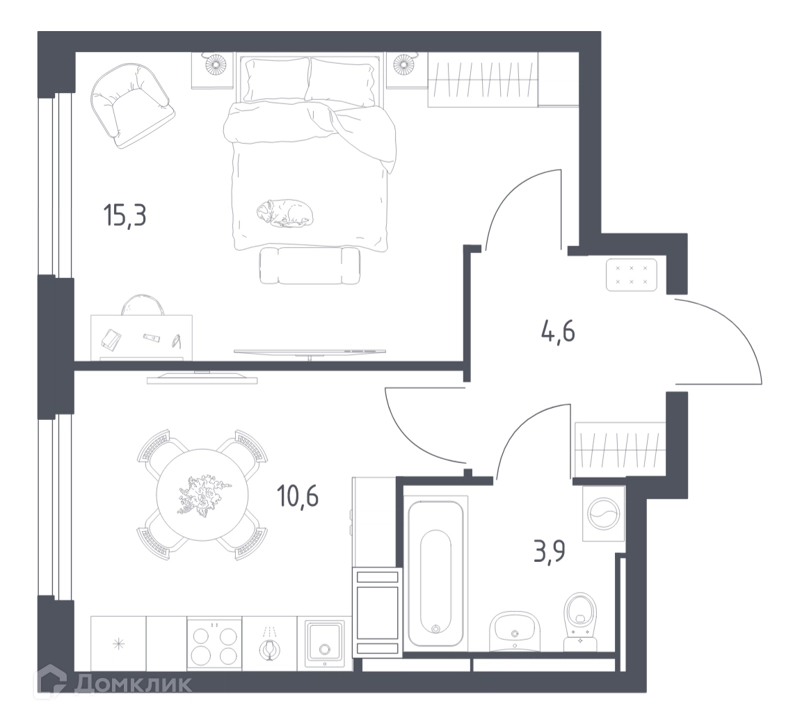 1-комнатная квартира 33.8 м² Мытищи Парк