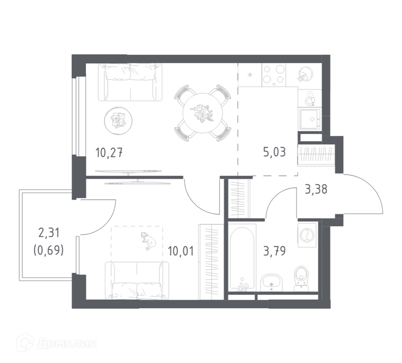 1-комнатная квартира 33.17 м² Мытищи Парк