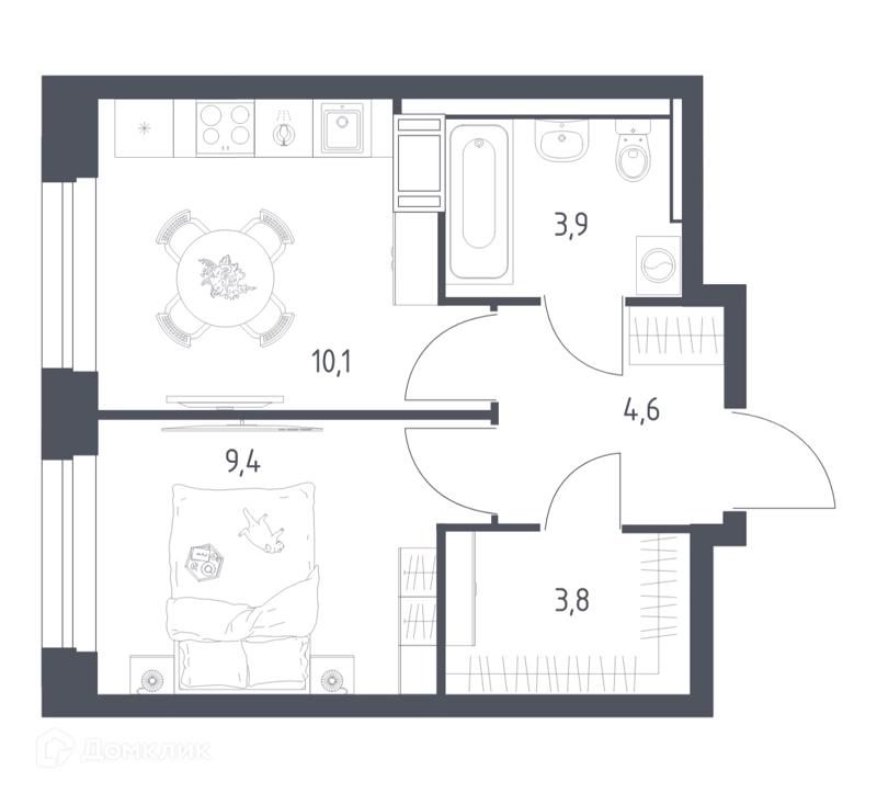 1-комнатная квартира 31.7 м² Мытищи Парк