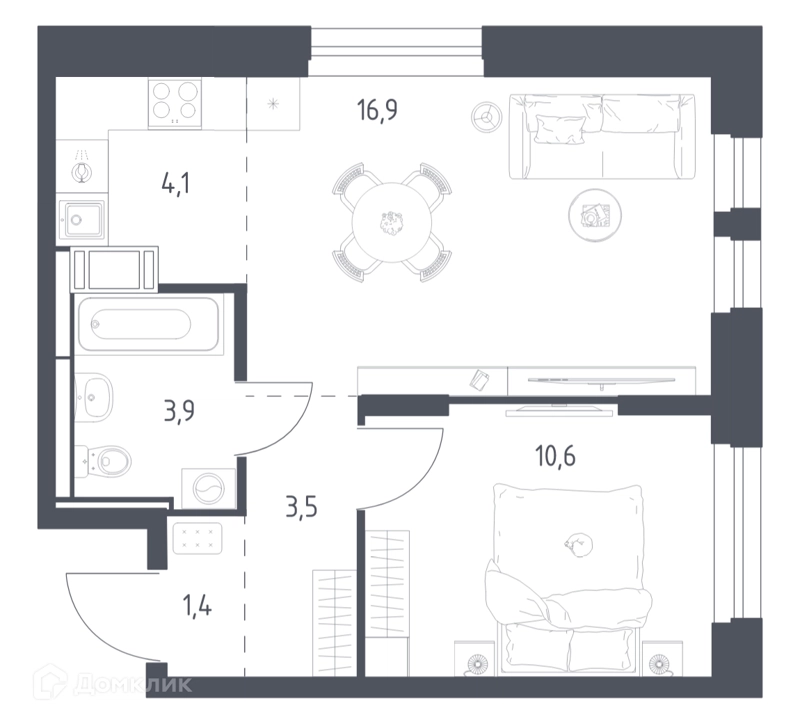 1-комнатная квартира 39.6 м² Мытищи Парк