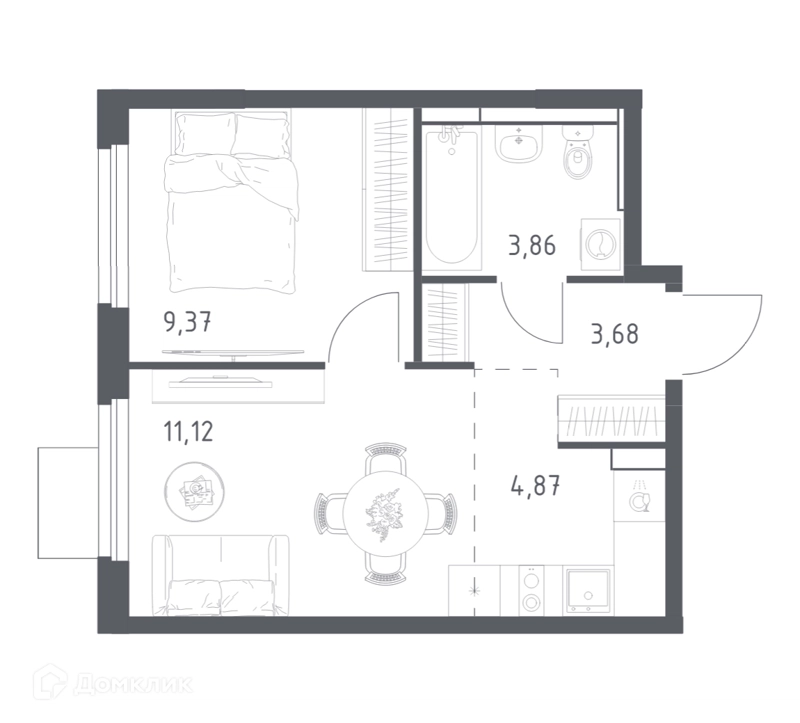 1-комнатная квартира 32.9 м² Мытищи Парк