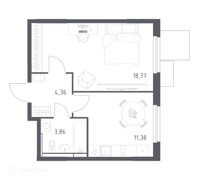 1-комнатная квартира 38.37 м² Мытищи Парк