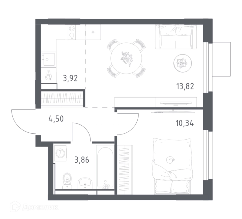 1-комнатная квартира 36.44 м² Мытищи Парк