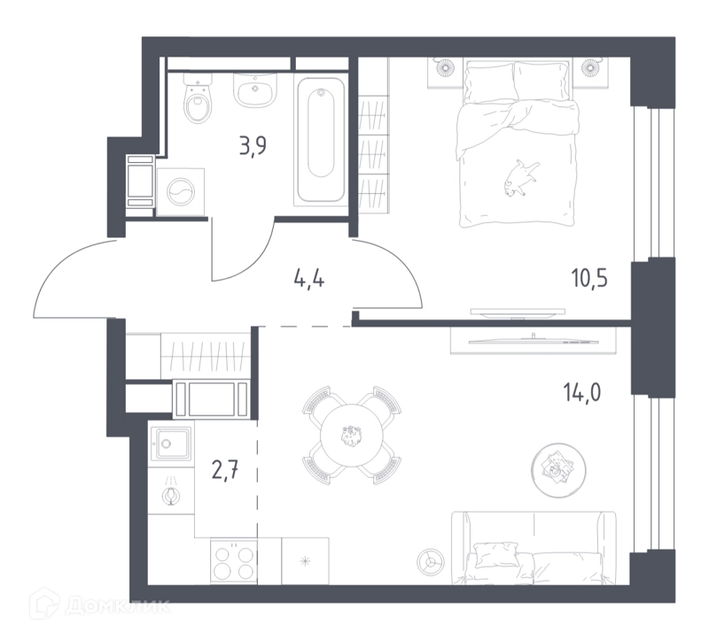 1-комнатная квартира 35.1 м² Мытищи Парк