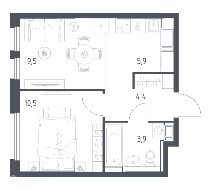 1-комнатная квартира 33.5 м² Мытищи Парк