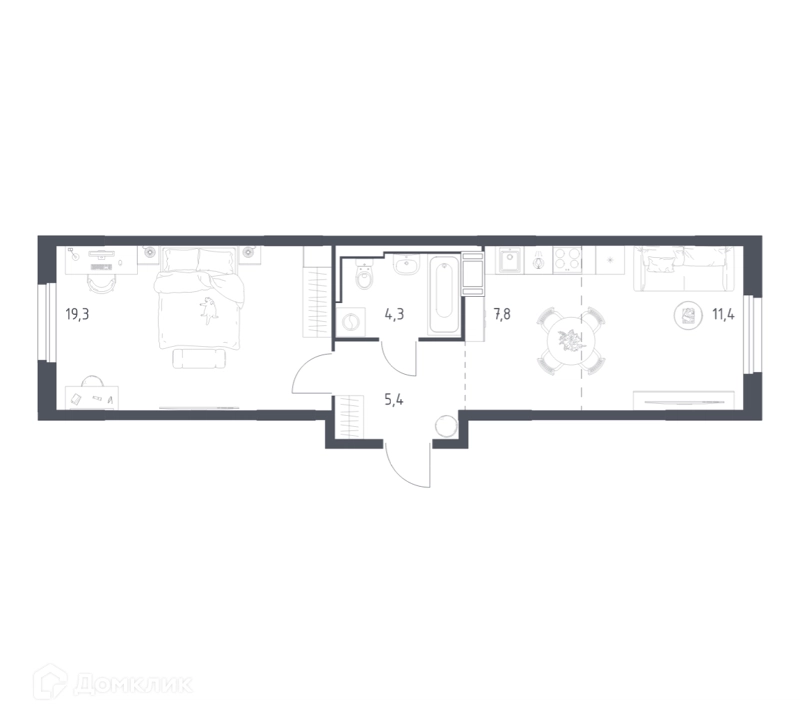 1-комнатная квартира 47.4 м² Мытищи Парк