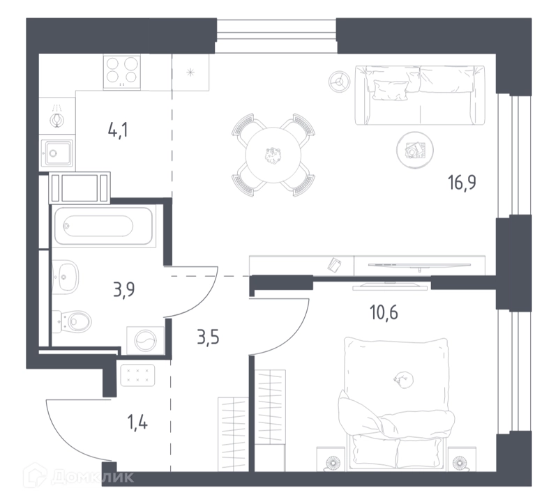 1-комнатная квартира 39.8 м² Мытищи Парк