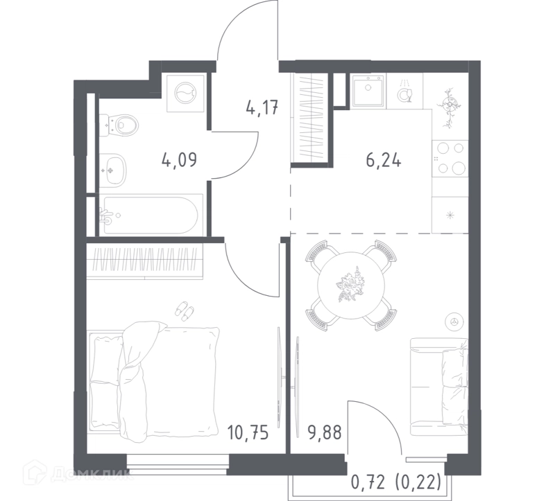 1-комнатная квартира 35.35 м² Мытищи Парк