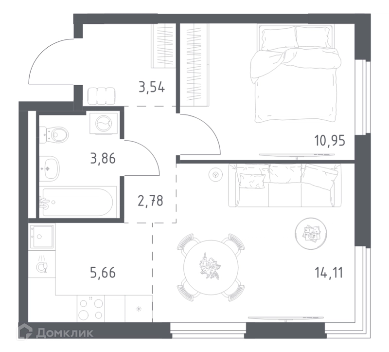1-комнатная квартира 40.9 м² Мытищи Парк