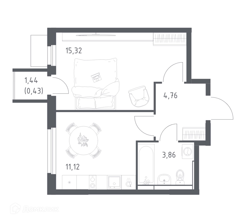 1-комнатная квартира 35.49 м² Мытищи Парк