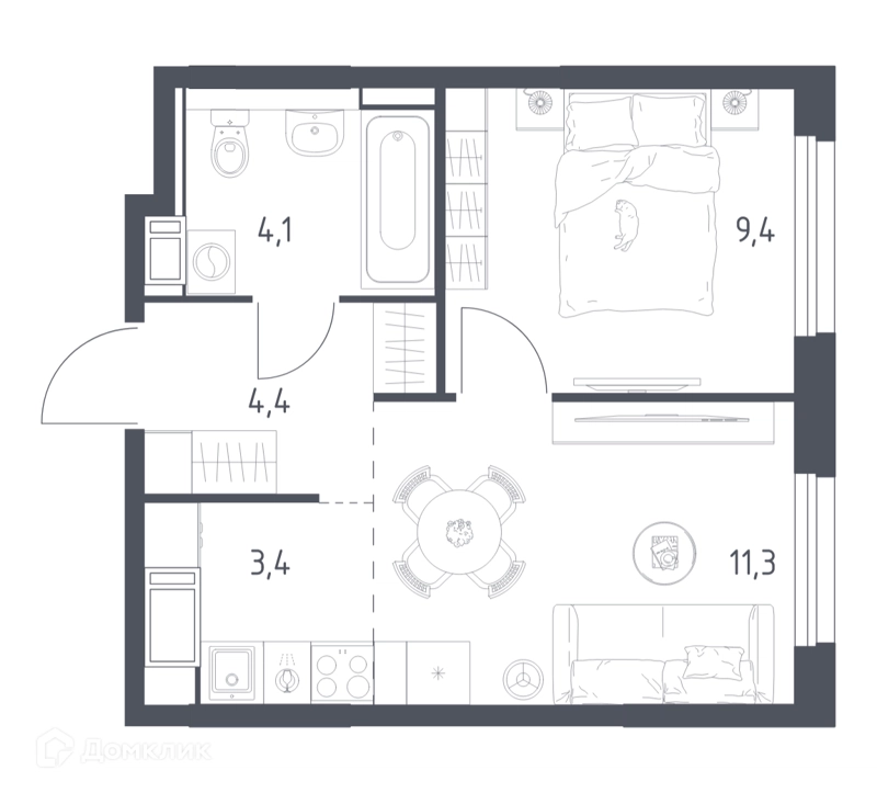 1-комнатная квартира 32.1 м² Мытищи Парк