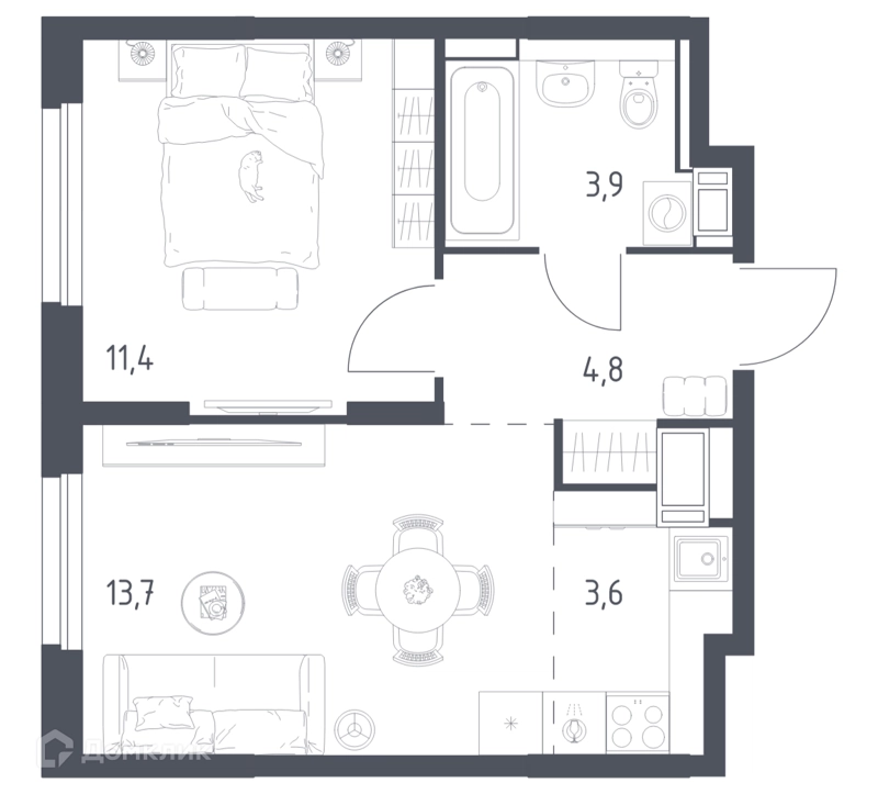 1-комнатная квартира 36.8 м² Мытищи Парк