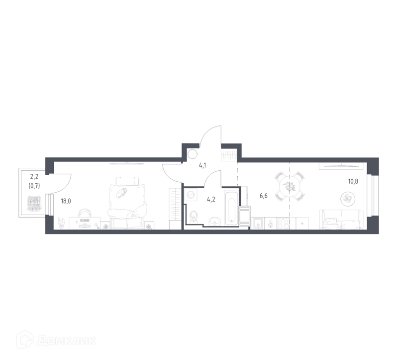 1-комнатная квартира 43.7 м² Мытищи Парк