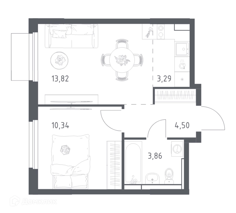 1-комнатная квартира 35.81 м² Мытищи Парк