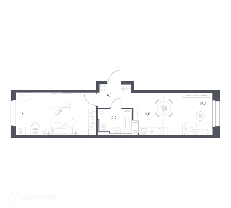 1-комнатная квартира 42.9 м² Мытищи Парк
