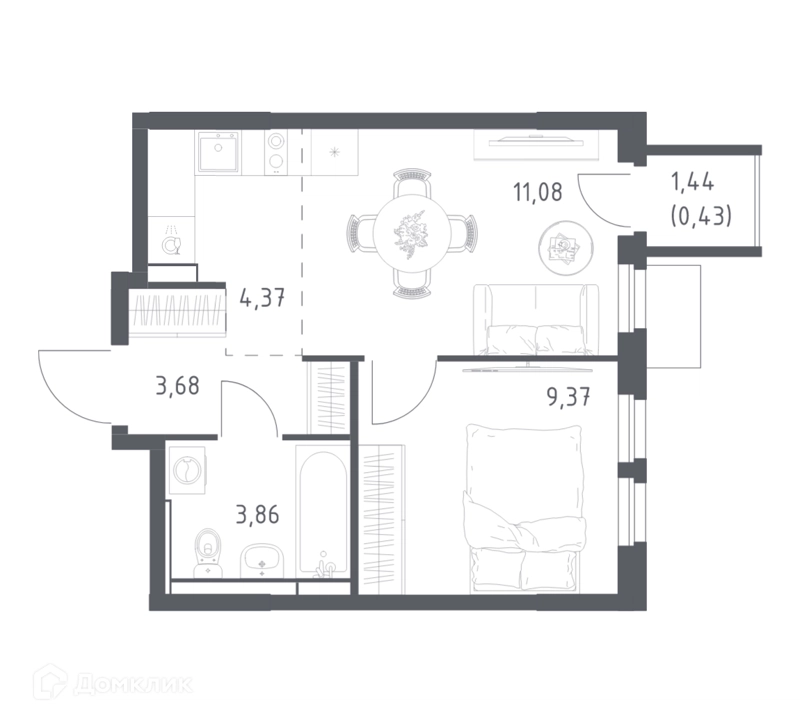 1-комнатная квартира 32.79 м² Мытищи Парк