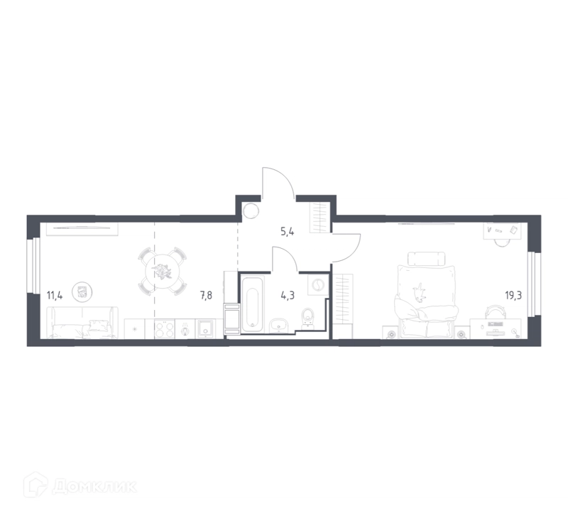 1-комнатная квартира 47.3 м² Мытищи Парк