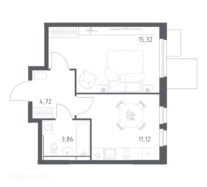 1-комнатная квартира 35.02 м² Мытищи Парк