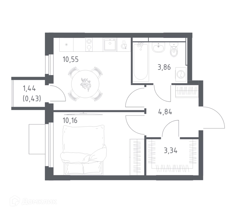 1-комнатная квартира 33.18 м² Мытищи Парк