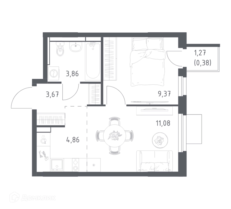 1-комнатная квартира 33.22 м² Мытищи Парк