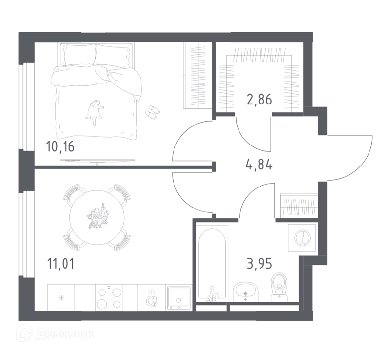 1-комнатная квартира 32.82 м² Мытищи Парк