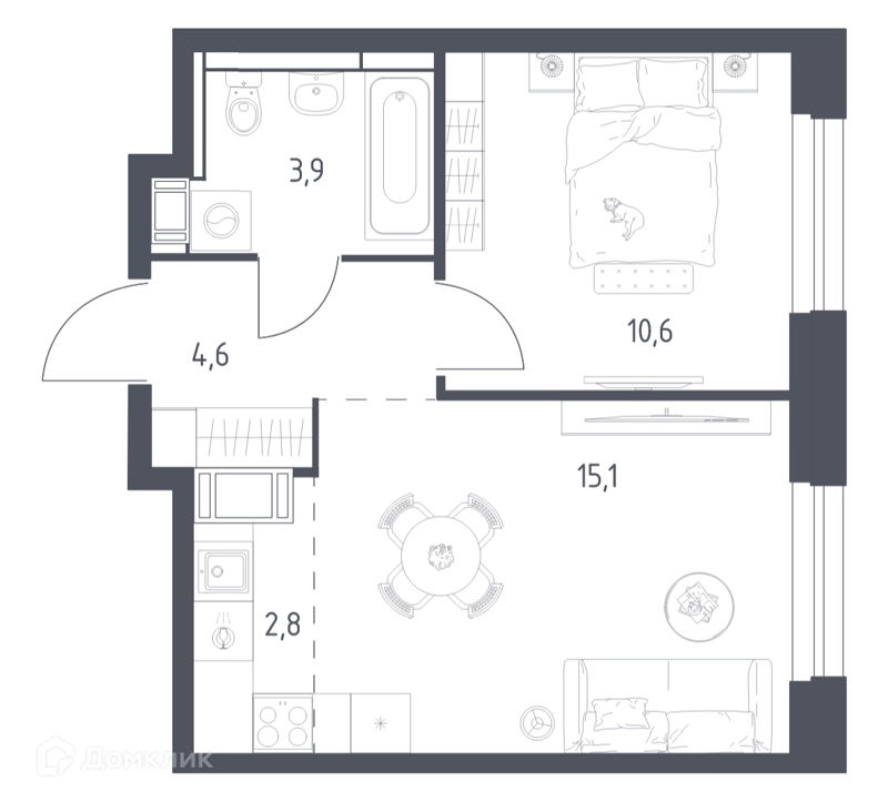 1-комнатная квартира 36.3 м² Мытищи Парк