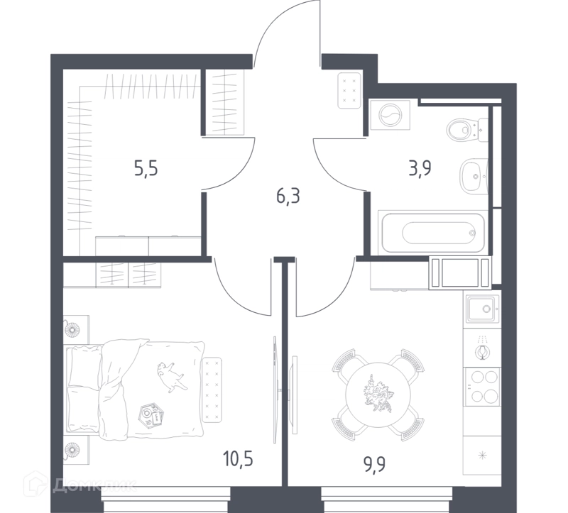 1-комнатная квартира 35.4 м² Мытищи Парк
