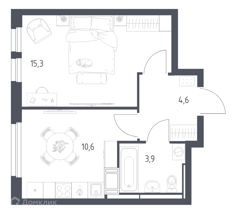 1-комнатная квартира 33.6 м² Мытищи Парк