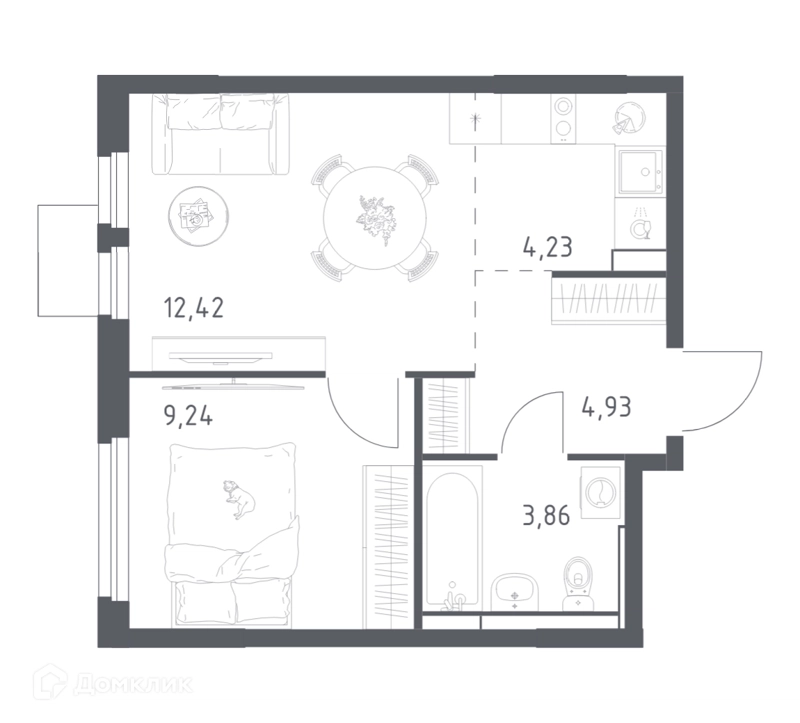 1-комнатная квартира 34.68 м² Мытищи Парк