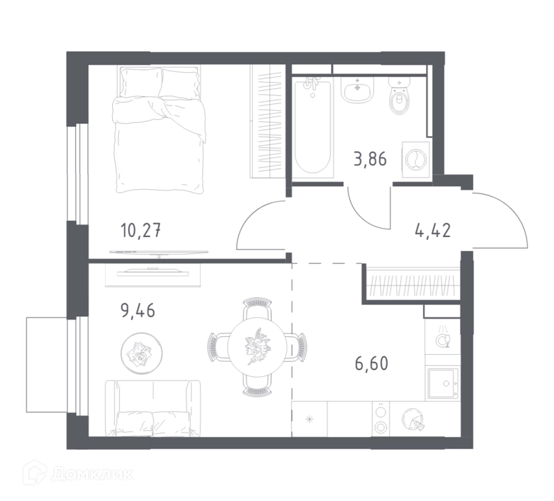 1-комнатная квартира 34.61 м² Мытищи Парк