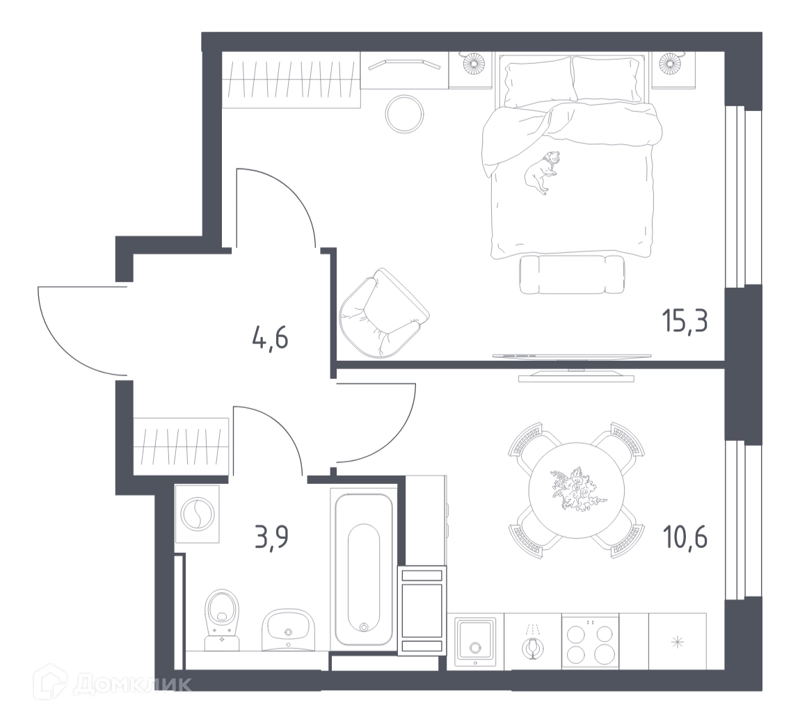 1-комнатная квартира 34 м² Мытищи Парк