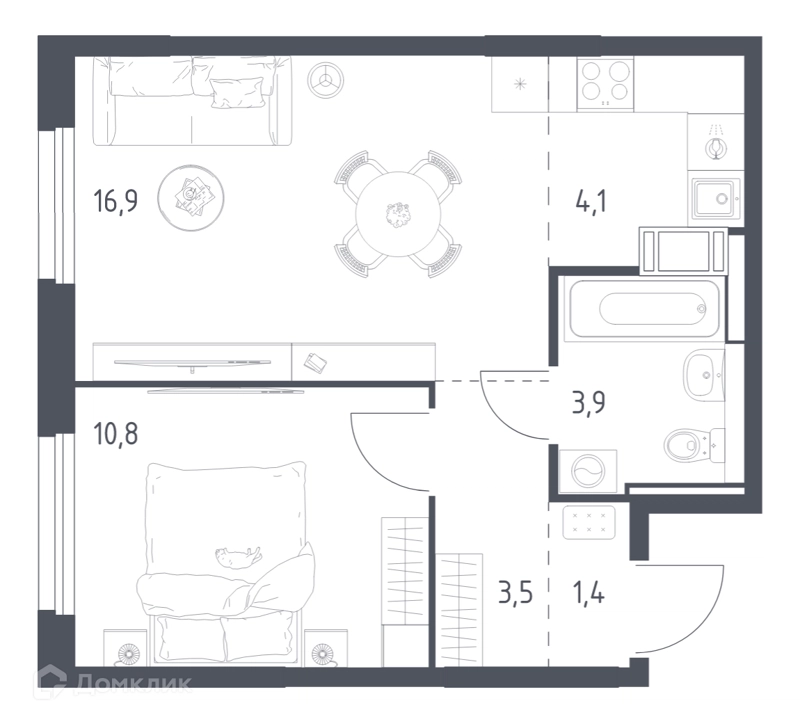 1-комнатная квартира 40.1 м² Мытищи Парк