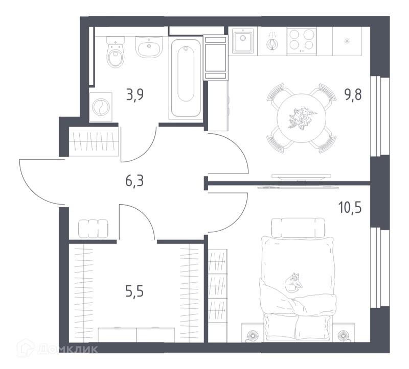 1-комнатная квартира 35.6 м² Мытищи Парк
