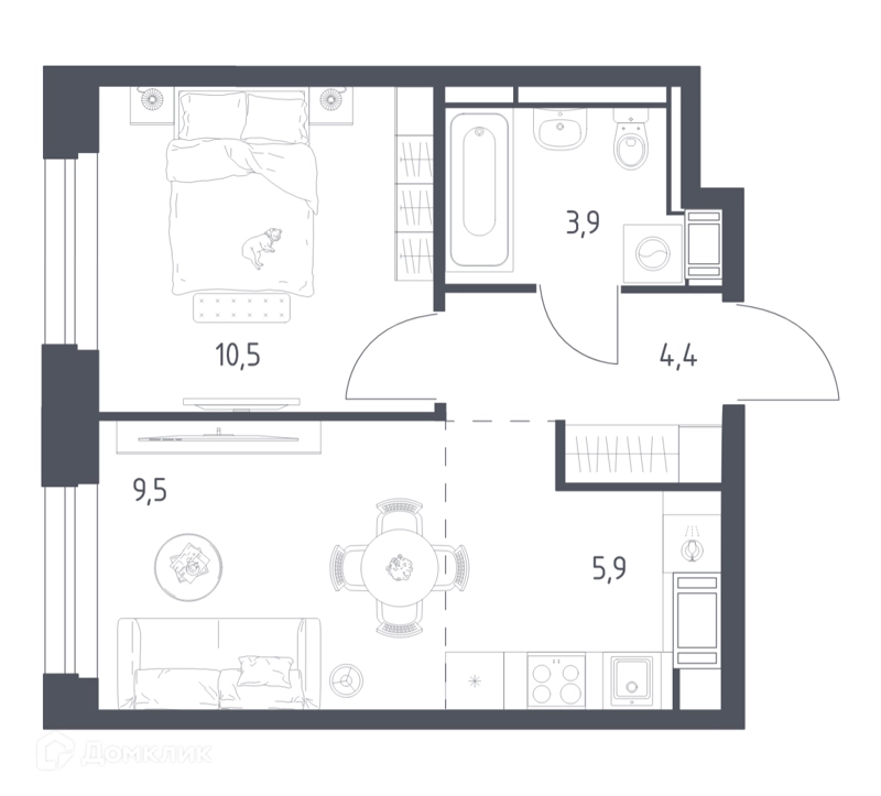 1-комнатная квартира 34 м² Мытищи Парк