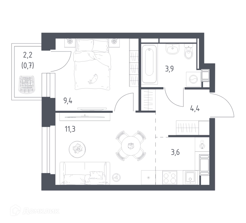 1-комнатная квартира 32.9 м² Мытищи Парк