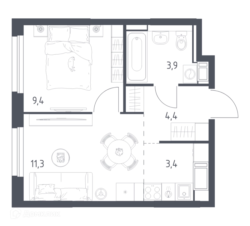 1-комнатная квартира 31.9 м² Мытищи Парк