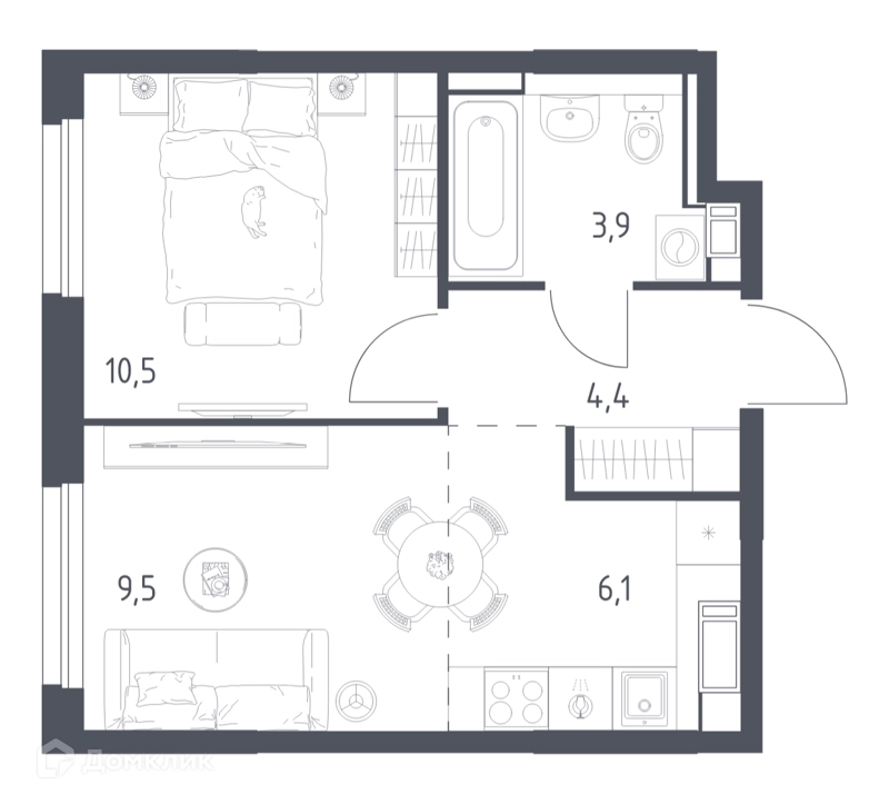 1-комнатная квартира 33.9 м² Мытищи Парк
