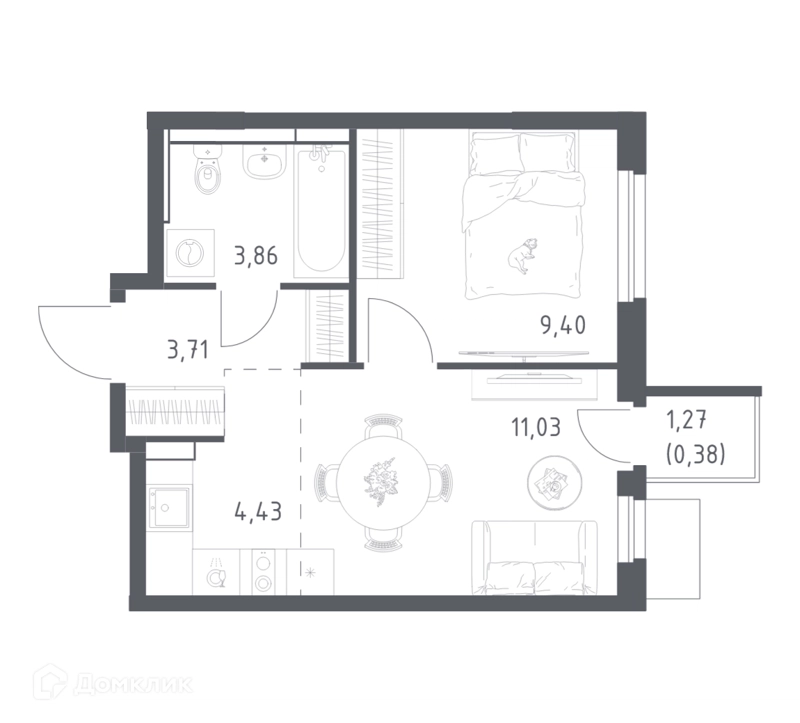 1-комнатная квартира 32.81 м² Мытищи Парк
