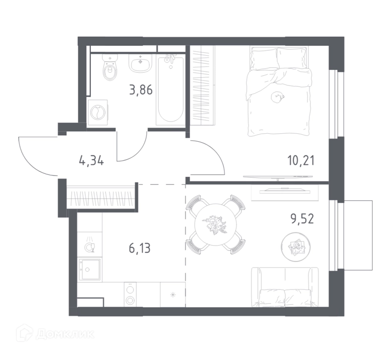 1-комнатная квартира 34.06 м² Мытищи Парк