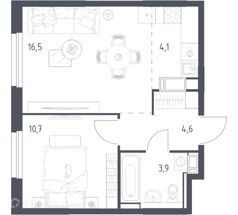 1-комнатная квартира 39.2 м² Мытищи Парк