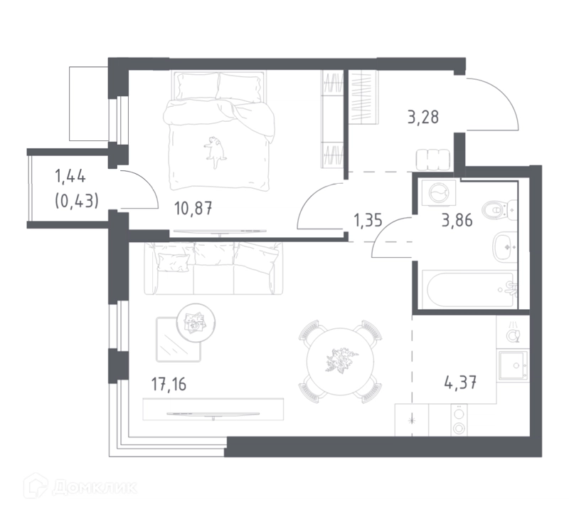 1-комнатная квартира 41.32 м² Мытищи Парк
