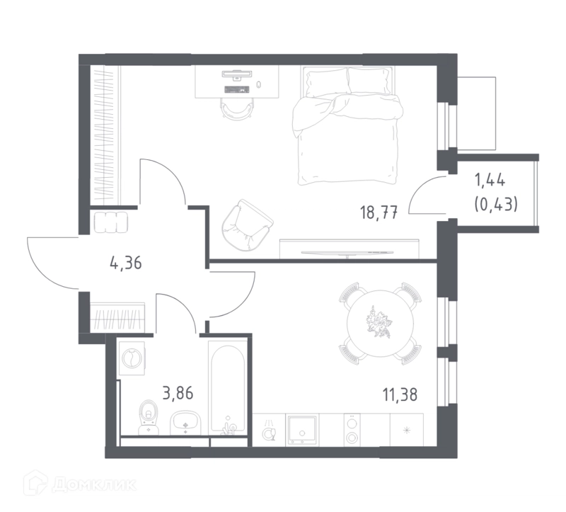1-комнатная квартира 38.8 м² Мытищи Парк