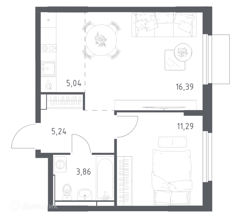 1-комнатная квартира 41.82 м² Мытищи Парк