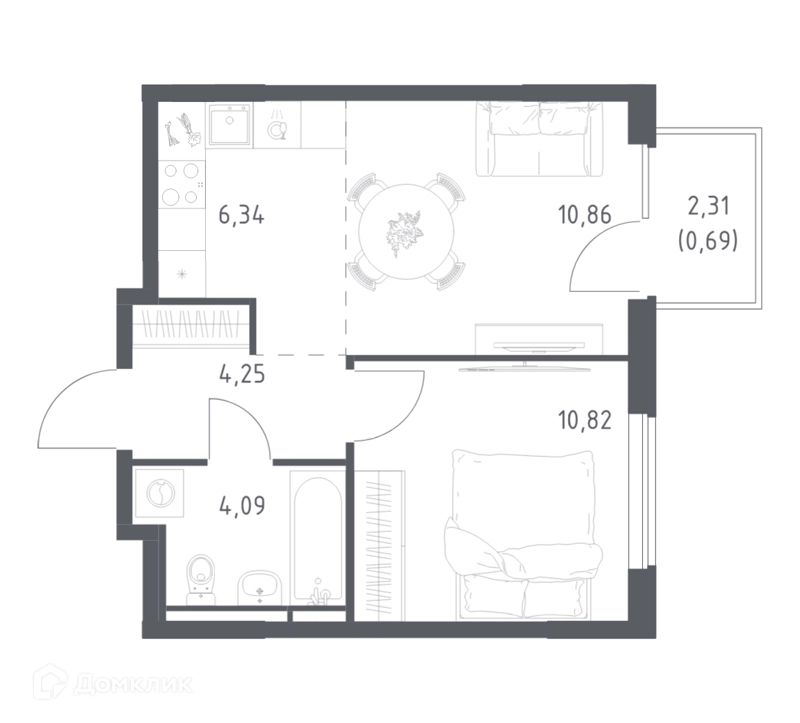 1-комнатная квартира 37.05 м² Мытищи Парк
